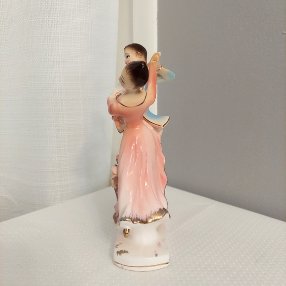 Vyg Dancing Couple Figurine Porcelain Ballroom Flowers Pink Dress Blue Outfit - Picture 3 of 10